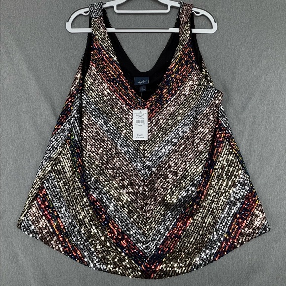 Daytrip Tops - Daytrip Flowy Sequin Tank Top V Neck L Multicolor Party Holiday NWT